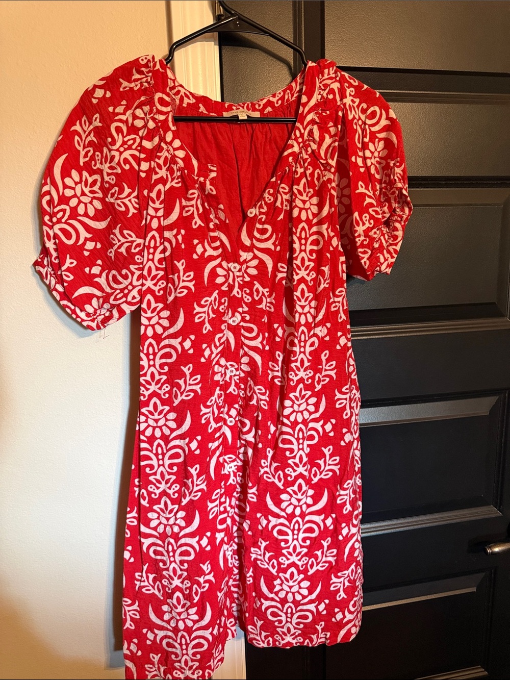 Women’s Red Floral Print V-Neck Dress